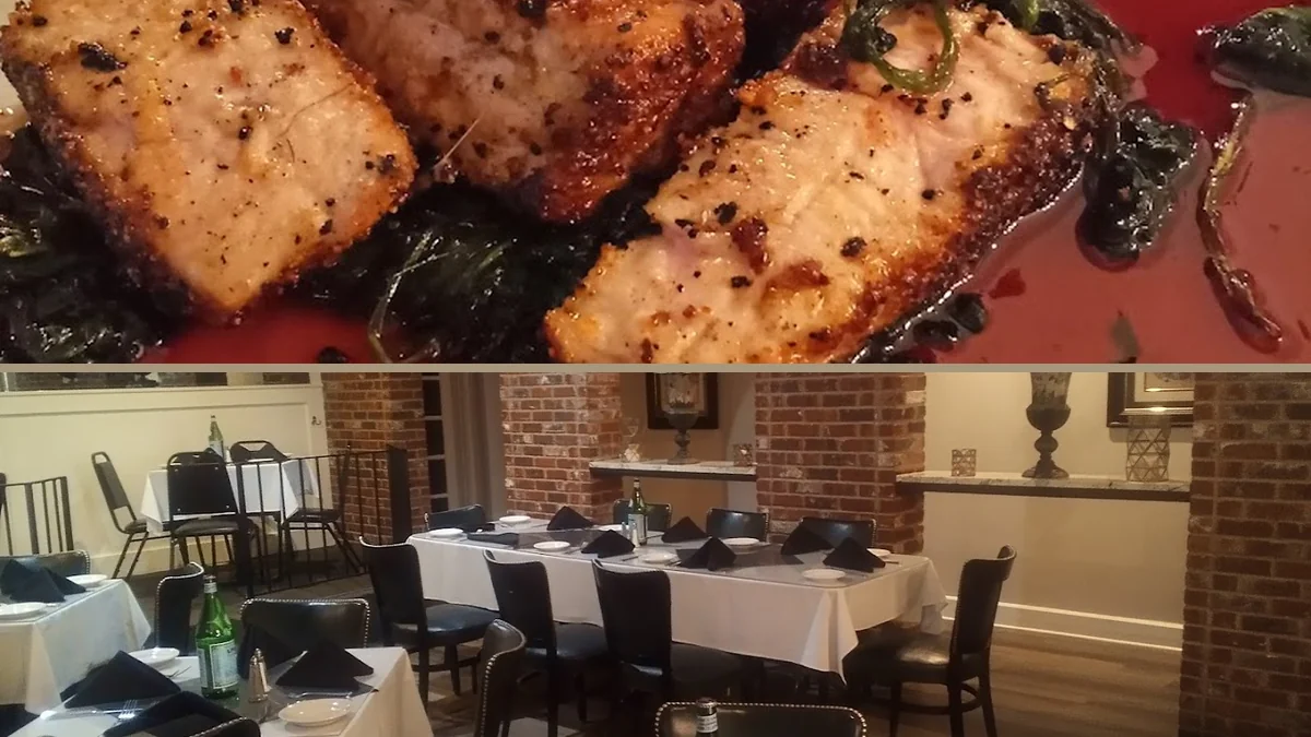 Set tables inside a relaxed pasta restaurant.